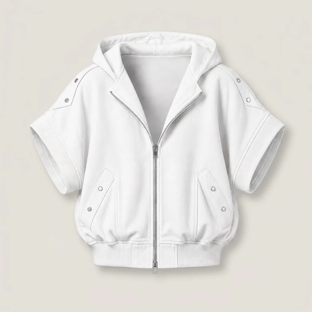 Veste Zip Blanc GBÉ en molleton, manches courtes